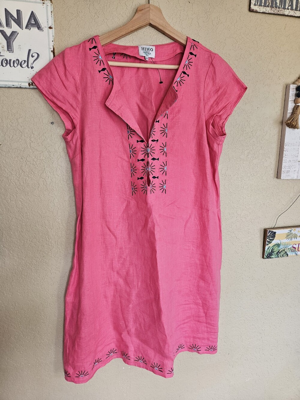 HIHO Tortola Mini Dress Linen Embroidered Fuchsia Pink Beach Coastal